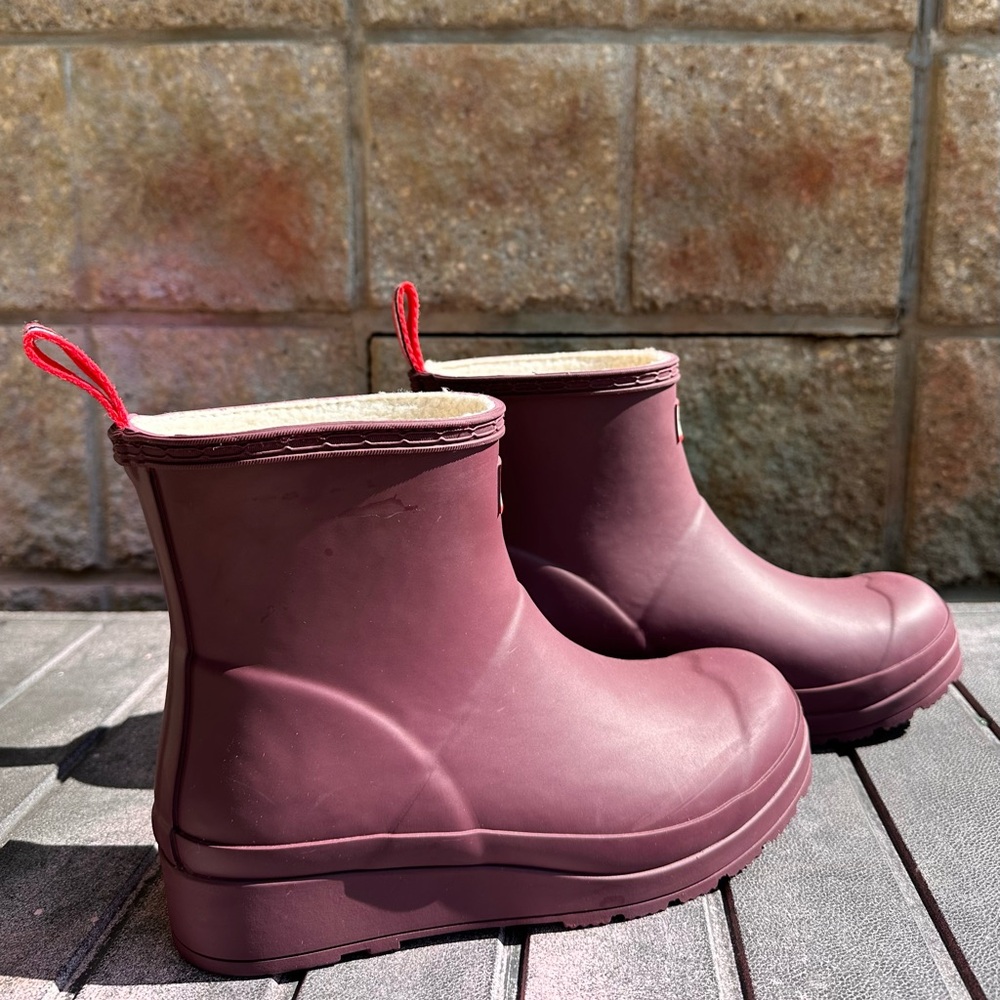 Hunter Plum Ankle Boots with Cream Lining